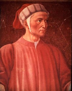 Dante Alighieri (1265-1321) detail of his bust, from the Villa Carducci series of famous men and women, c.1450