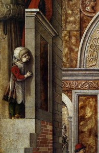 The Annunciation with St. Emidius, 1486 (detail 1)