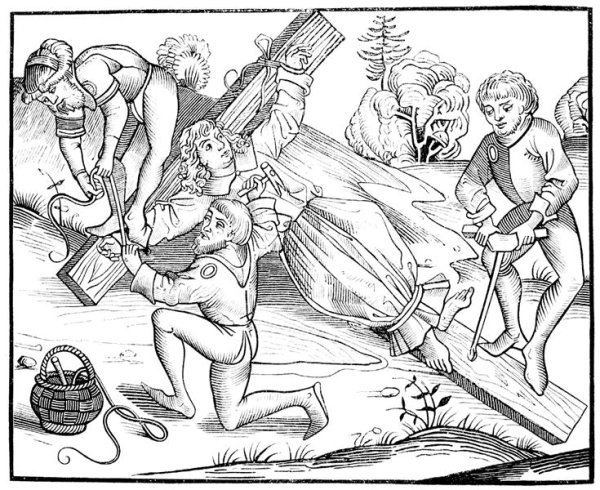 The infant Richard crucified by the Jews at Pontoise, after a woodcut Liber Chronicarum Mundi, published Nuremburg, 1493