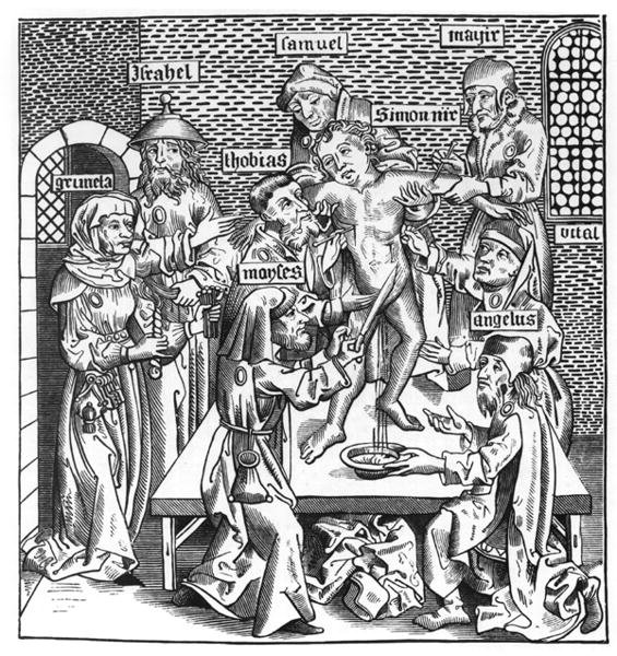 Martyrdom of Simon at Trent, after a woodcut in Liber Chronicarum Mundi, published Nuremburg, 1493