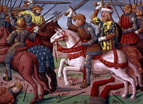 Emperor Charlemagne (747-814) and his Army fighting the Saracens in Spain, 778 from the Story of Ogier