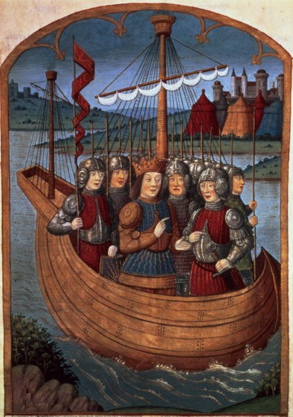 King Arthur and his Knights embarking for the Holy Land, from Lancelot du Lac, c.1490