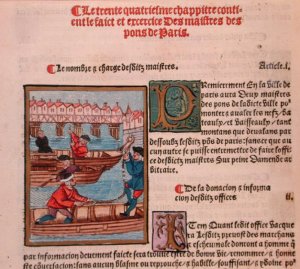 Ferrymen on the River Seine, from Ordonnances Royaux de la Juridiction de la Prevote des Marchands de la Ville de Paris, 1528