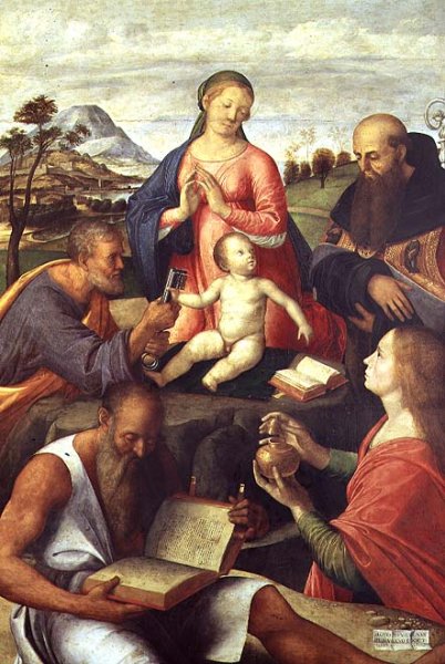 Madonna and Child with SS. Peter, Jerome and Mary Magdalene with a Bishop, 1500