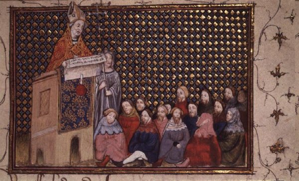 Harl 1319 f.12 Archbishop Arundel preaching in the cause of Henry, from the Histoire du Roy dAngleterre, Richard II