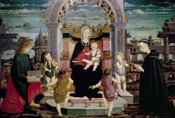 Virgin and Child Enthroned with St. John the Evangelist and the Blessed Giacomo Bertoni