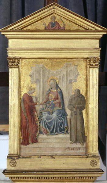 Enthroned Madonna with Child and Saints Gerhard and Katharina, c.1450