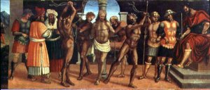 The Flagellation, detail of the predella panel from the altarpiece of the Trinity with Madonna and Child and SS. Augustine and Anastasius