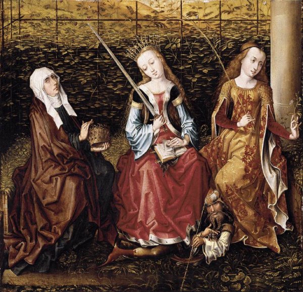 St Catherine of Alexandria with Sts Elizabeth of Hungary and Dorothy c. 1480