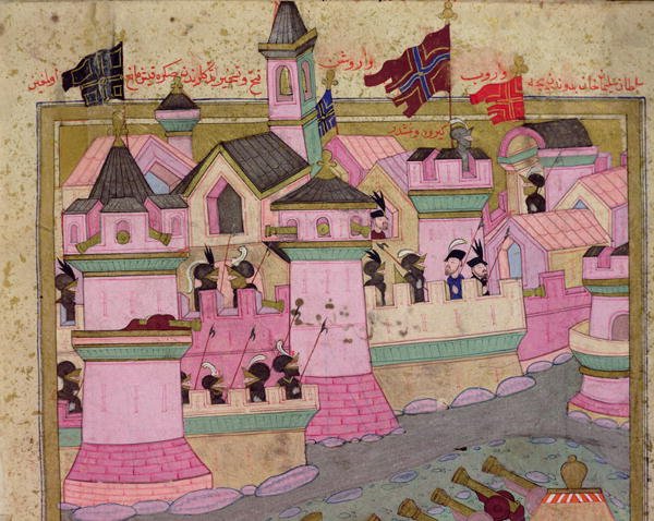 TSM H.1524 Siege of Vienna by Suleyman I 1494-1566 the Magnificent, in 1529, from the Hunername by Lokman, detail of Vienna, 1588