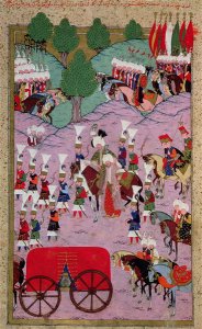 TSM H.1524 Hunername The Army of Suleyman the Magnificent 1494-1566 Leave for Europe, from the Book of Excellence by Lokman, 1588