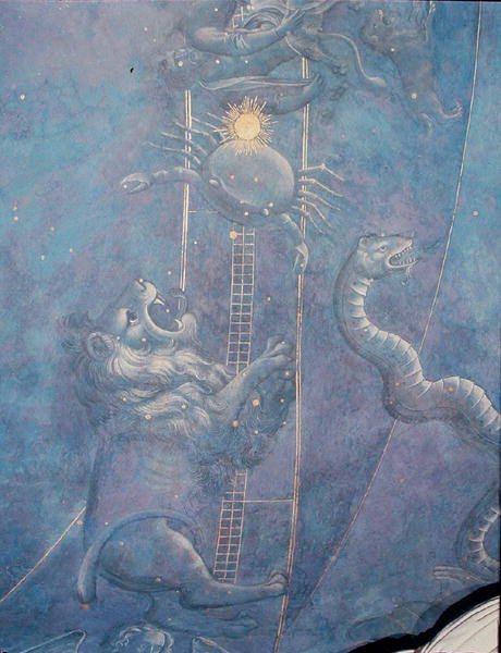 The Path of the Sun through the stars on the night of the 4th July 1442, detail of Leo, Cancer and the Hydra, from the soffit above the altar, c.1430