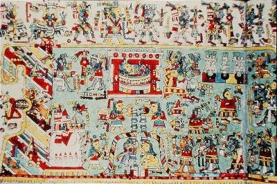 Wedding of Woman Three-Flint to Twelve-Wind illumination from a Mexican painted book