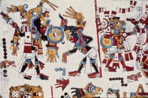 Facsimile copy of a page of the Borgia codex depicting The black Tezcatlipoca