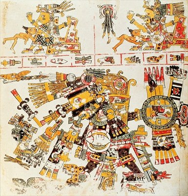 Facsimile copy of a page of the Borgia codex depicting The black Tezcatlipoca