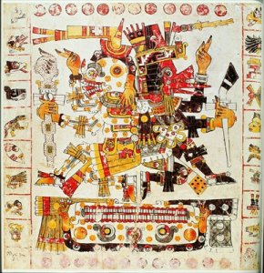 Facsimile copy of a page of the Borgia codex depicting The black Tezcatlipoca