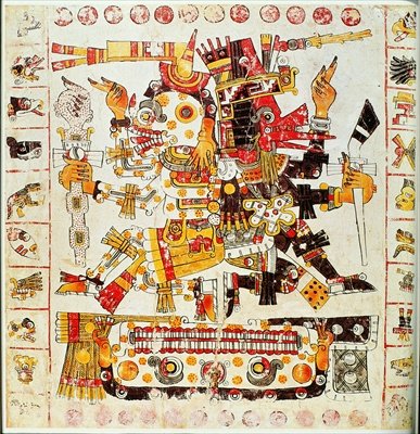 Facsimile copy of a page of the Borgia codex depicting Death and Life gods placed side by side