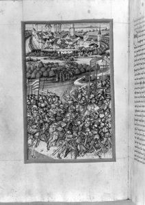 Illustration of the Battle of Lechfeld from the Augsburg Chronicle 1457