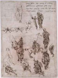 Sheet of studies with riding armed warriors