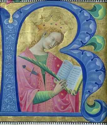 Illuminated initial 'R' depicting St. Catherine of Alexandria