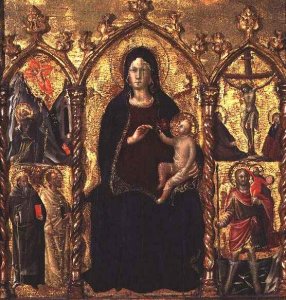 Triptych Madonna and Child (central panel) with Saints and a scene of the Crucifixion