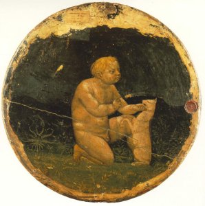 Putto and a Small Dog (back side of the Berlin Tondo) 1427-28