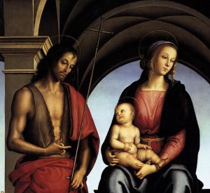 The Madonna between St John the Baptist and St Sebastian (detail-1) 1493