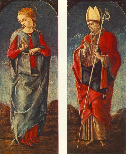 Virgin Announced and St Maurelio (panels of a polyptych) c. 1475