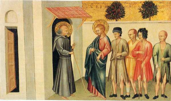 Franciscan Saint Receiving Pilgrims Led by Saint James the Great