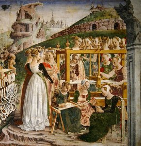 The Triumph of Minerva: March, from the Room of the Months, detail of the weavers, c.1467-70