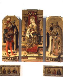 Madonna and Child enthroned with SS. Peter, Peter the Martyr (c.1205-52) Dominic and George