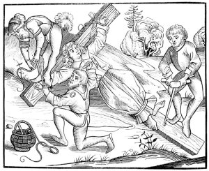 The infant Richard crucified by the Jews at Pontoise, after a woodcut Liber Chronicarum Mundi, published Nuremburg, 1493