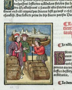 The measure and transport of wine, from Ordonnances Royaux de la Juridiction de la Prevote des Marchands de la Ville de Paris, 1528