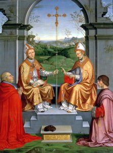 St. Thomas a Becket and St. Martin of Tours with Archbishop Giovanni Pietro Arrivabene and Guidobaldo da Montefeltro, Duke of Urbino