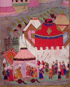 TSM H.1524 Siege of Vienna by Suleyman I 1494-1566 the Magnificent, in 1529, from the Hunername by Lokman, detail of the Ottoman camp, 1588