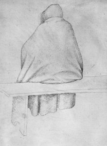 Monk seated on a bench, seen from behind, from the The Vallardi Album