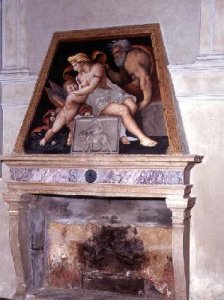 Venus Vulcan and Cupid fresco above a fireplace