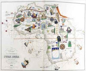 Copy of a map of Africa made in 1500 showing significant rulers and buildings