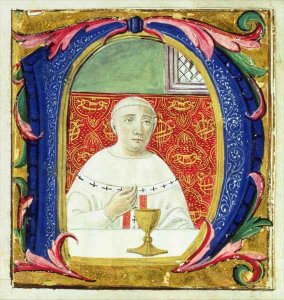 Historiated initial 'N' depicting a Pope (Leon X?) performing a mass