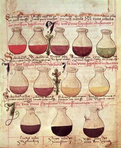 Series of flagons for urine analysis, from 'Tractatus de Pestilencia'