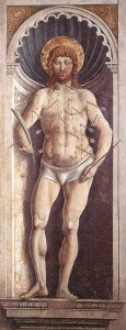 St Sebastian (on the pillar) 1464-65