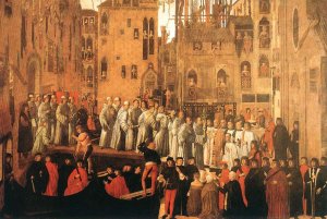 Miracle of the Relic of the Holy Cross in Campo San Lio c 1494