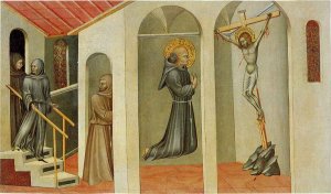 Franciscan Saint Levitating before the Crucifix